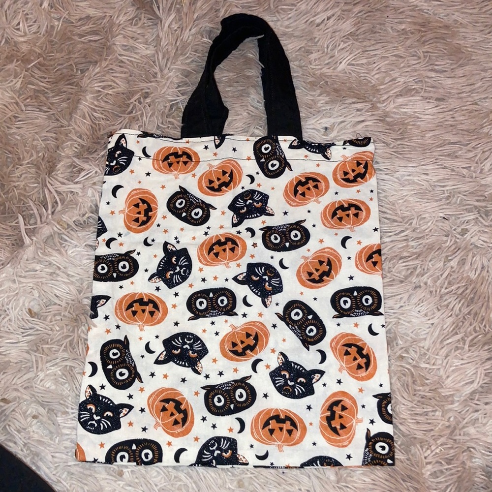 Vintage inspired fabric small halloween tote bag